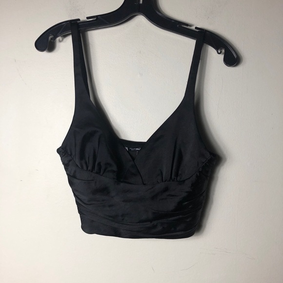 SOLD” SOLD “NWT Black satin crop top, ruched sides. SIZE: SMALL - Picture 3 of 8